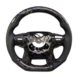 Volant de course en fibre de carbone 3 branches noir avec points bleus et grip perforé - Product Image 1