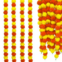 Guirlande de fleurs de marigold faites à la main en Inde, 5 pieds de long, pour la décoration de Pooja, de mariage, de Noël, de Diwali et de remise de diplôme