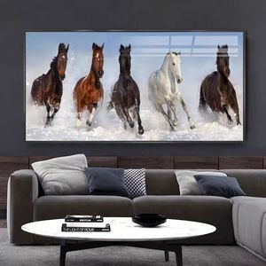 Cuadros de animales de caballo corriendo de estilo moderno para sala de estar decoración de oficina en casa papel de impresión Digital caballo pintura de porcelana de cristal - Product Image 6