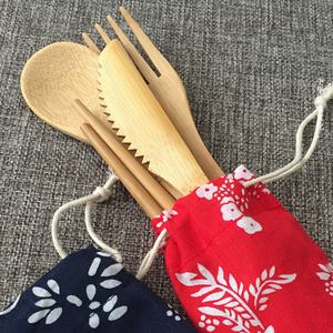 Ensemble de <span class=keywords><strong>couverts</strong></span> portables en bambou écologique personnalisé, couteau, fourchette, cuillère, <span class=keywords><strong>6</strong></span> pièces, <span class=keywords><strong>couverts</strong></span> de voyage avec sac en tissu pour le camping, événement, cadeau - Product Image 5