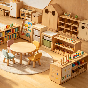 Ensemble de meubles de garderie Montessori en bois Kainice, armoire de rangement, table et <span class=keywords><strong>chaise</strong></span> pour enfants, maternelle, crèche, sécurité - Product Image 3