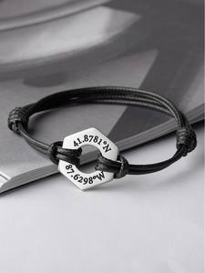 Pulsera <span class=keywords><strong>de</strong></span> cuerda <span class=keywords><strong>de</strong></span> cera trenzada para <span class=keywords><strong>hombre</strong></span> y mujer, brazalete personalizado, con disco en blanco, grabado <span class=keywords><strong>de</strong></span> letras estampadas, hecho a mano - Product Image 5