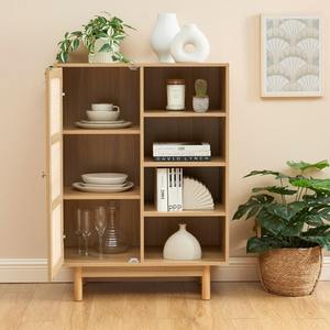 Fabbrica porta in Rattan mobile espositore in legno con ripiani regolabili per cucina pranzo soggiorno - Product Image 2