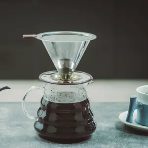 Özel yapılmış yeniden kullanılabilir kahve filtresi 304 paslanmaz çelik koni filtre kahve filtre kahve filtresi