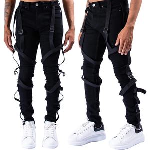 Fabricante de Jeans de Mezclilla, Nueva Moda Urbana, Jeans Ajustados Negros Elásticos con Tirantes para Hombre - Product Image 6