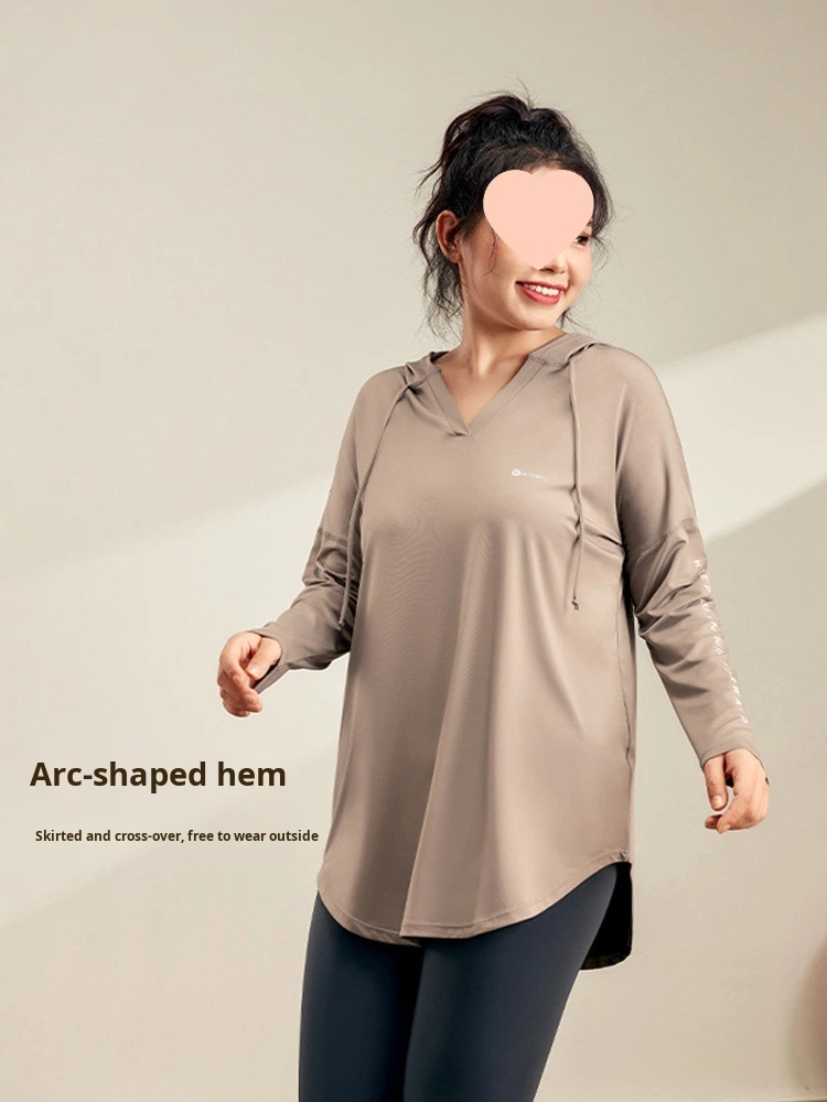 Long Sleeve Breathable Yoga Shirt Women Plus Size for Sports Top Autumn Hooded Running Quick-Dry Training Outfit Fitness Suit