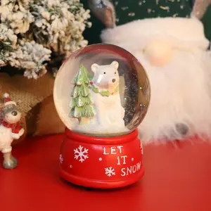 Venda por atacado de resina de decoração de natal, urso polar, artesanato, caixa de música, natal, globo de neve