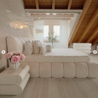 Lit King Size Populaire en Tissu Style Crème avec Rangement, Mobilier de Chambre à Coucher, Dernier Cri, Design Moderne, Lit Nuage Rembourré, En Vente