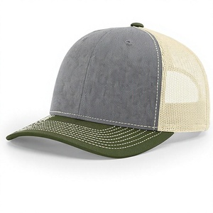 Gorra de Malla de 6 Paneles con Cierre a Presión, Color Gris Beige Oliva en Contraste, Ajustable, Unisex, Casual, para Primavera/Verano, Adulto - Product Image 1