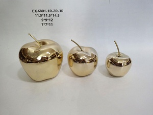Mesa decorativa en forma de manzana dorada y plateada, artesanía de cerámica creativa, ornamento redondo de cerámica - Product Image 2