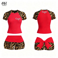 Ensemble 2 pièces léopard Y2K personnalisé avec logo pour femme : haut court à nœud mignon et short plissé, idéal pour l'été et la détente
