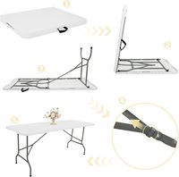 Table de camping légère de 6 pieds, pliable, rectangulaire, pour l'extérieur, avec pieds en acier, pliable en deux, avec poignée de transport