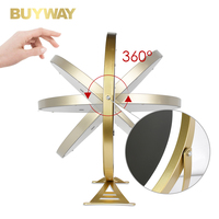 Miroir de maquillage rond en satin doré avec anneau lumineux intégré et support inclinable en U, miroir de vanité LED de table avec base en arche