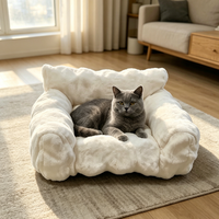 Canapé-lit de luxe pour petit chien, fausse fourrure de lapin, coussin de couchage amovible et lavable avec base antidérapante pour sols en bois dur