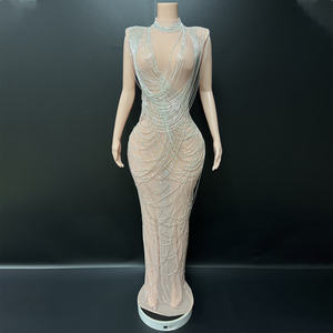 Novance Y5569 Prodotti Più Venduti Abiti da Sera di Lusso con Catene di Strass Argentati e Glitter <span class=keywords><strong>Vestito</strong></span> Lungo Elegante per Donna - Product Image 1