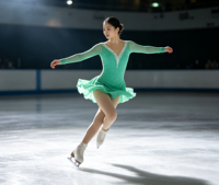 Robe de patinage artistique vert menthe à col en V et manches longues, avec découpe ovale et dos ouvert, pour filles adultes, compétition et performance