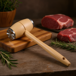 Meat Tenderizer <b>Wooden</b> <b>Mallet</b> With Stainless Steel Ends For Kitchen Use - Product Image 3