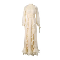 Robe de bal style palais pour mondaine, longue, couleur unie, col montant, nouvelle collection été, avec volants