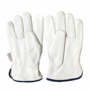 Guantes de trabajo de cuero de cabra blanco, alta calidad, para invierno, abrigados, con logo personalizado - Product Image 2