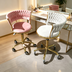 High Quality Nail Salon Comfortable Swivel Chair <b>with</b> <b>Wheel</b> Gold-plated Five-legged Base Flannel Salon <b>Stools</b> - Product Image 2