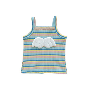 Camisetas sin mangas de algodón para niñas de menos de 4 años, <span class=keywords><strong>chaleco</strong></span> camisero fino a rayas de arcoíris de verano con flores y fresas - Product Image 5