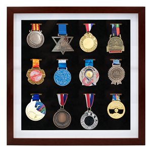 16x16 inch UV bảo vệ 3D 12 huy chương Pin huy hiệu gỗ rắn hiển thị hộp bóng trường hợp khung lưu trữ cho quân đội Marathon người chiến thắng - Product Image 1