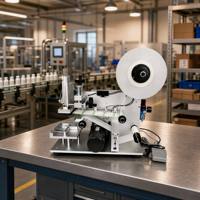 Machine d'étiquetage électrique semi-automatique à plat, moteur PLC, haute productivité pour autocollants adhésifs, sachets de café, boîtes cosmétiques