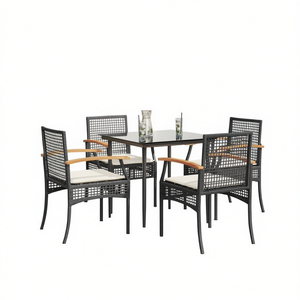 Set da pranzo da giardino in rattan bianco crema e nero, 4 posti, mobili da esterno, design contemporaneo - Product Image 1