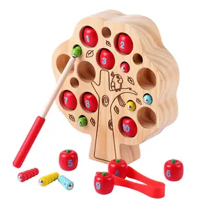 Niño recogiendo Color Digital cognición Montessori gusano atrapando juego juguetes de madera preescolar educativo niños juguetes para niña Niño