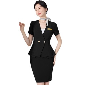 Women's Short Sleeve Suit Set Navy Blue Reception Uniform For Hotel Office <b>Work</b> Spring 2026 - Product Image 5