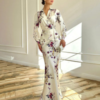 Robe longue élégante et décontractée pour femme, en dentelle tissée, imprimée numériquement, respirante, à manches longues, style portefeuille, pour soirée et cérémonie