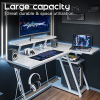 Bureau PC Gamer Moderne avec Panneau Latéral en Bois, Boîtier Gaming RGB à Refroidissement Liquide, Combo Bureau et Gaming Deux-en-Un, Conception Multifonctionnelle