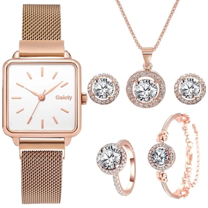 <strong>Magnetic</strong> Buckle Quartz Watch Diamond Jewelry Lady Watch Set Bracelet Necklace <strong>Earrings</strong> Ring Watch Set for Women Gift Set CD094 - Product Image 6