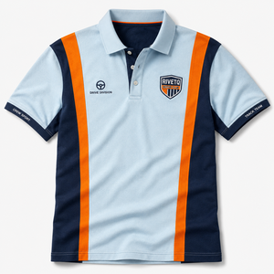 Polo de manga corta para hombre, estilo color block, para equipo de carreras, tejido piqué, con empalmes verticales, logotipo bordado personalizado, uniforme para club de motor. - Product Image 3