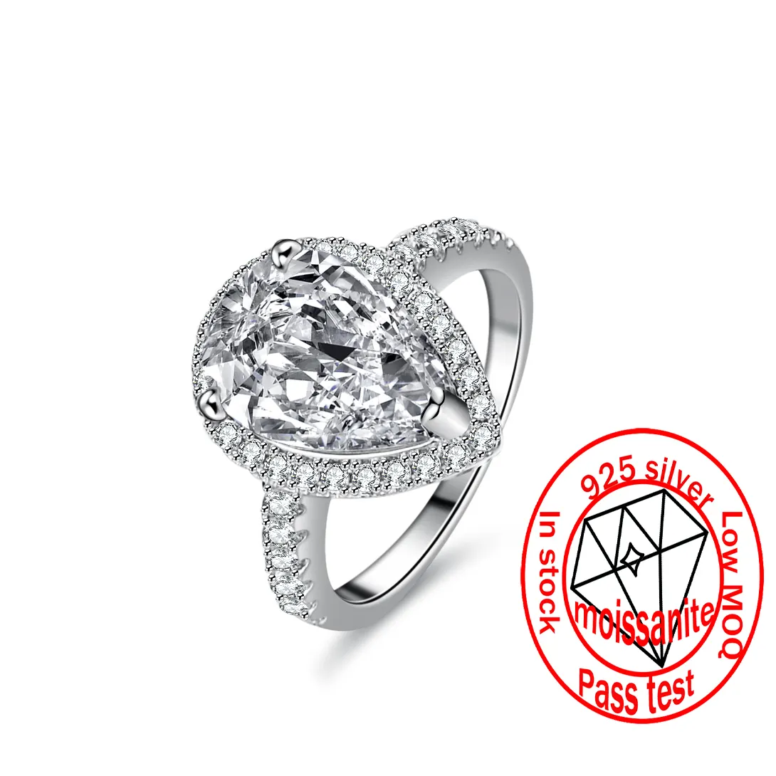 Fine jewelry fashion 925 prata esterlina anéis de casamento das mulheres noivado anel de ouro branco VVS1moissanite