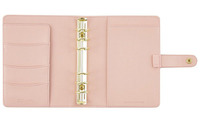 Agenda quotidien en cuir PU rose 6 anneaux, 3 fentes pour cartes classeur personnalisé carnet de notes personnalisé vente en gros