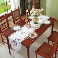 Meilleure vente transfrontalière directe usine : Table longue ajourée en tissu personnalisable, style nordique, broderie florale lavande