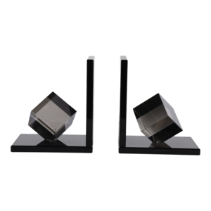 Fermalibri in Vetro Decorativi a Forma di Cubo, Design Contemporaneo Nero per Scaffali e Scrivanie, Stile Moderno ed Elegante - Product Image 1