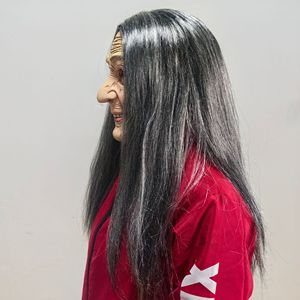 Masque en latex de grand-mère aux cheveux longs, femme âgée avec accessoire capillaire, déguisement d'Halloween, décoration de fête cosplay - Product Image 4