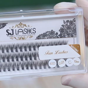 Pestañas de visón 40D precortadas, juego de pestañas de visón <span class=keywords><strong>con</strong></span> ventilador de volumen pegado al calor, de fácil ventilación, grupos individuales, tira rusa - Product Image 2