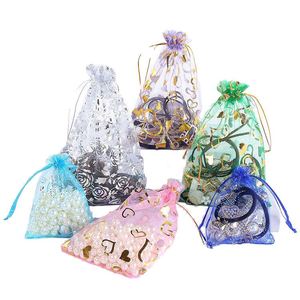 Sacs de rangement portables colorés en gaze de fécule de maïs avec cordon de serrage, sacs cadeaux en organza de couleurs assorties pour bonbons, bijoux et courses - Product Image 1