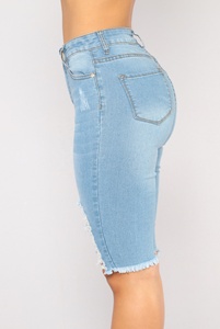 Bleu clair Midi Denim Trou Déchiré Dames <span class=keywords><strong>Jean</strong></span> <span class=keywords><strong>Court</strong></span> <span class=keywords><strong>Short</strong></span> <span class=keywords><strong>En</strong></span> <span class=keywords><strong>Jean</strong></span> - Product Image 5