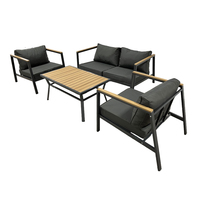 Ensemble de patio imperméable et durable en 4 pièces, cadre en acier, bois plastique, table basse, canapé de jardin, siège, salon, salle à manger, cour