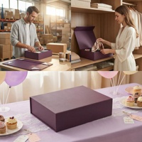 Boîte à fermeture magnétique robuste de couleur violet foncé, réutilisable, pliable, pour l'emballage de cadeaux, le rangement à domicile et les fournitures professionnelles