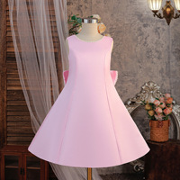 Robe de bal élégante pour enfants, style princesse, en satin de luxe de haute qualité, dentelle imprimée, col rond, longueur genou, pour concours et mariages