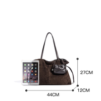 Tas Tote Kulit Suede Lapisan Atas Mewah untuk Wanita, Tas Selempang Minimalis Kapasitas Besar dengan Kantong Mini, Tas Tangan Kulit Suede
