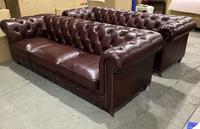 Canapé Chesterfield en Cuir Marron pour Salon, Ensemble de Canapés Meubles Chauds pour Salon