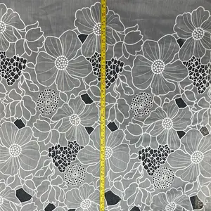 3A Grade Polyester Organza Fabric Water soluble Florals Voile Eyelet Design Lace Cutting for Apparel Coat