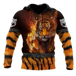 Men's Zip up Hoodie Tiger Graphic printed Casual Fashion Polyester Sweatshirt