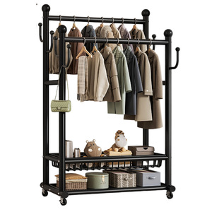 Estante de Almacenamiento Minimalista Móvil y Reforzado, Tendedero Portátil de Metal, <span class=keywords><strong>Perchero</strong></span> de Suelo de Doble Barra para Sombreros y Abrigos - Product Image 5